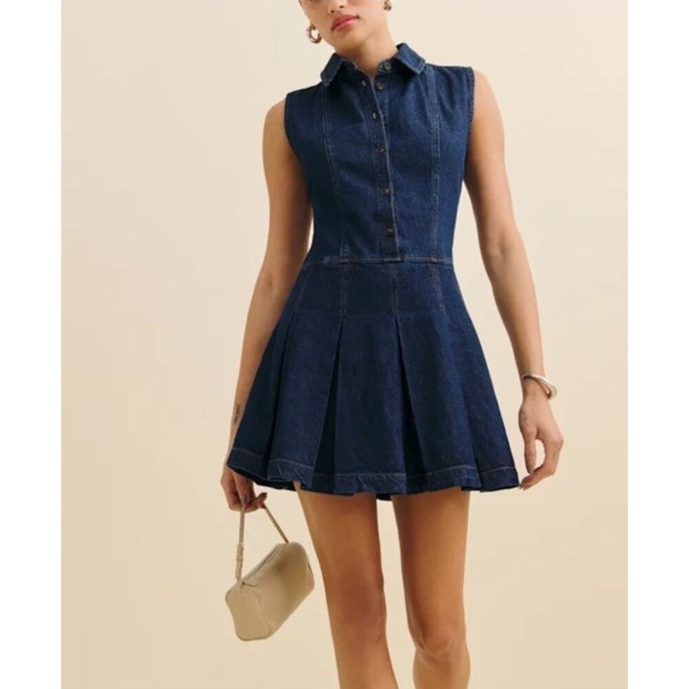NWT Reformation Arella Denim Mini Dress Organic Cotton Sleeveless Size 10 - Picture 5 of 10